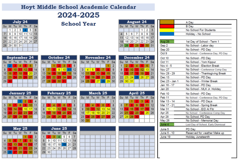 A/B Calendar 2024-2025 - Hoyt Middle School